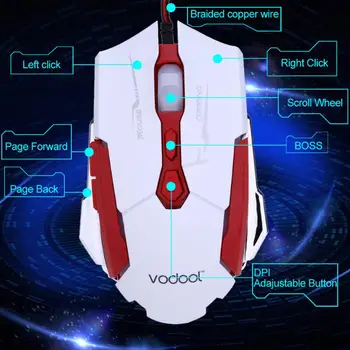 

VODOOL K1015 USB Wired Gaming Mouse 7 Buttons Red