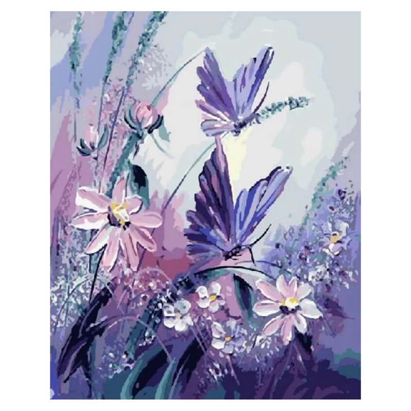 

DIY Oil Painting Paint By Number Kit-Butterfly with Purple Flower 16x20 Inch (Frameless)