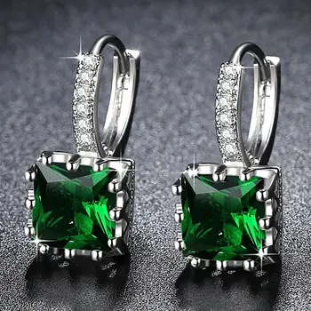 Women’s Fashion Earrings Exquisite Square CZ Pendant Earrings 5 Color Zircon Earrings Female Personality Wild Jewelry