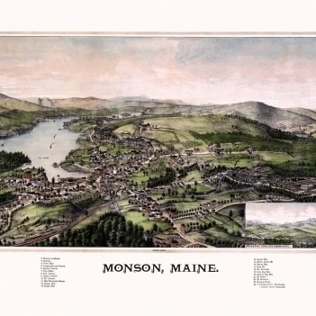 Old Map of Monson Maine 1889 Piscataquis County Poster Print (36 x 54) | Дом и сад