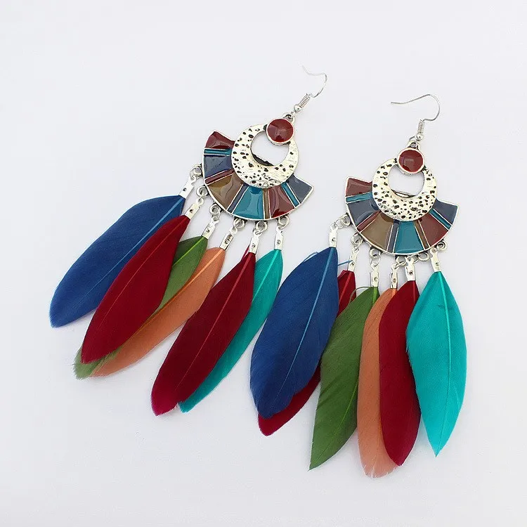

Bohemia Feather Long Drop Earrings Women Jewelry Sector Feather Earring Vintage Ornaments Tassel Earrings