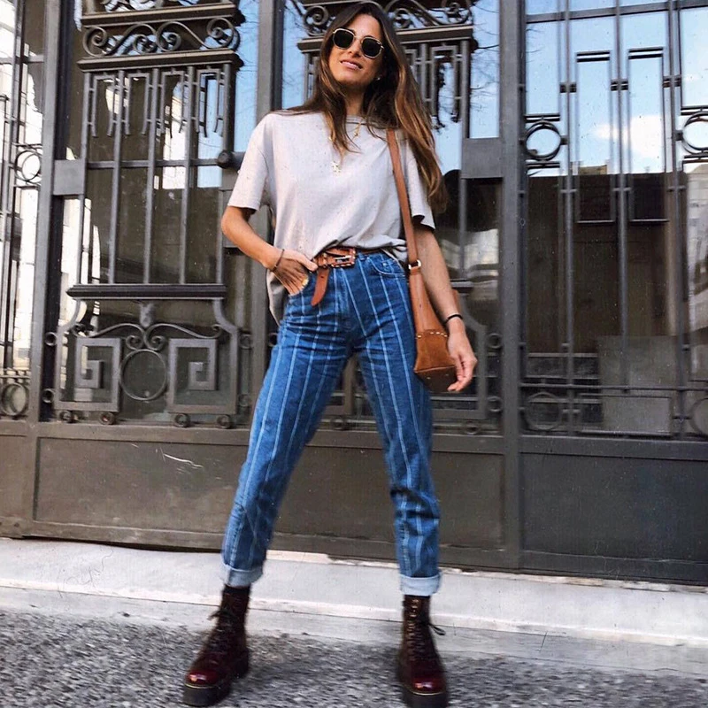 2019 High Waist Stripe Jeans Women Leisure Pencil Pants Pinstripe Female Denim Trousers Capries Boyfriend Streetwear Bottom Slim 2019 High Waist Stripe Jeans Women Leisure Pencil Pants Pinstripe Female Denim Trousers Capries Boyfriend Streetwear Bottom Slim