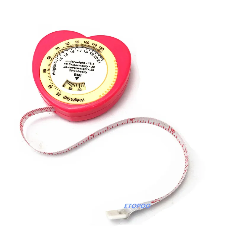 

Pink color heart shape BMI Body Mass Index Retractable Tape Measure & Calculator For Diet Weight Loss