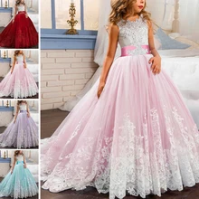 1* платье; детское кружевное платье принцессы без рукавов для девочек; Длина до пола; банкетное платье; вечерние платья с фатиновой юбкой