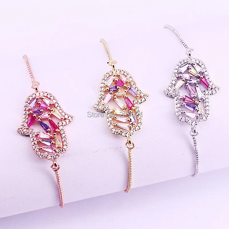 10 шт цирконом с микропрокладкой из страз Хамса рука красочные коннектор CZ с регулируемым слайдер цепи Браслеты