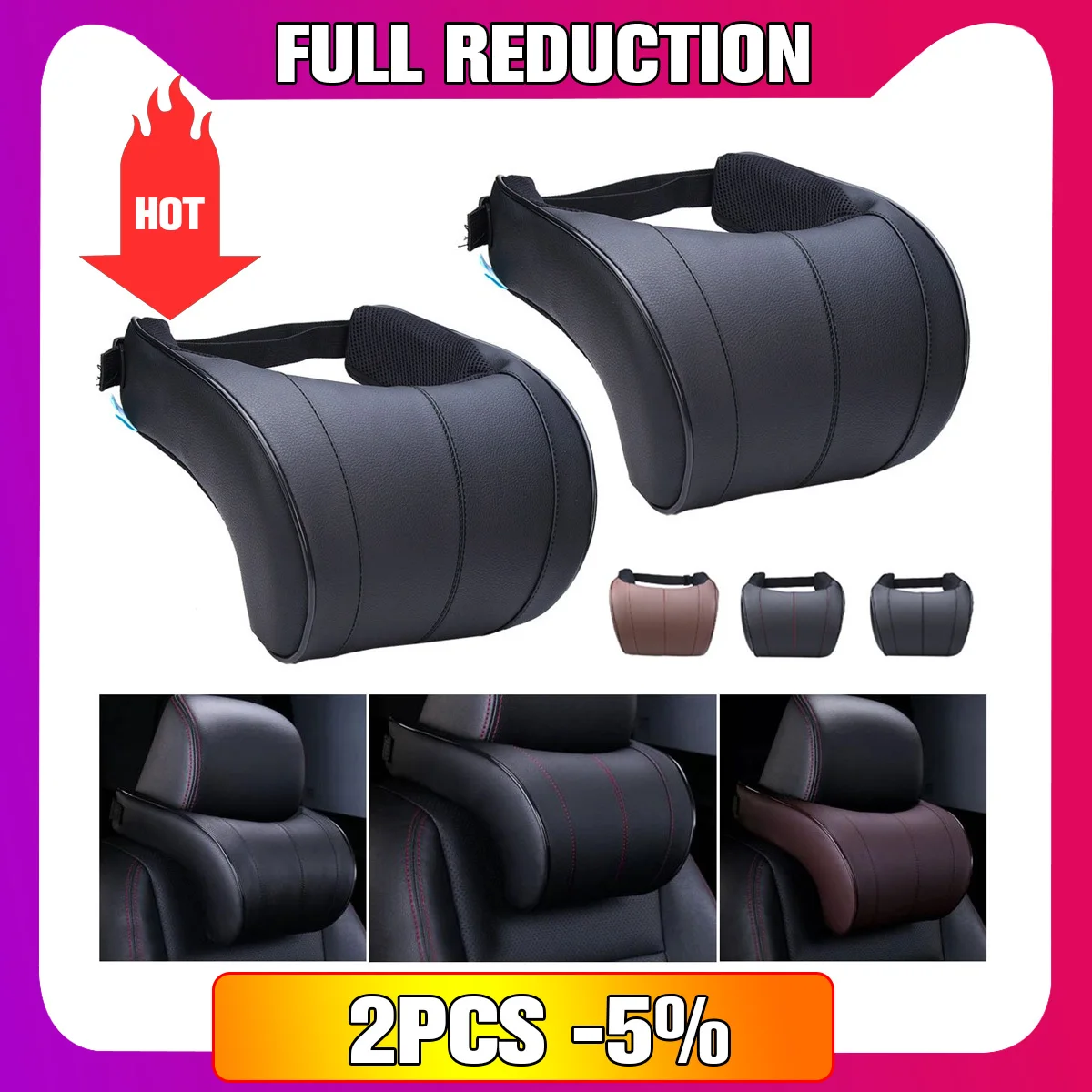 1PCS PU Leather Auto Car Neck Pillow Memory Foam Pillows Neck Rest Seat Headrest Cushion Pad 3 Colors High Quality