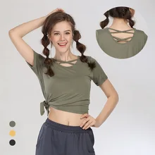 Быстросохнущие боковые разрезы подходят для йоги топы для женщин Спортивная футболка спортивные майки фитнес Рубашка Йога бег футболки женские спортивные топы одежда