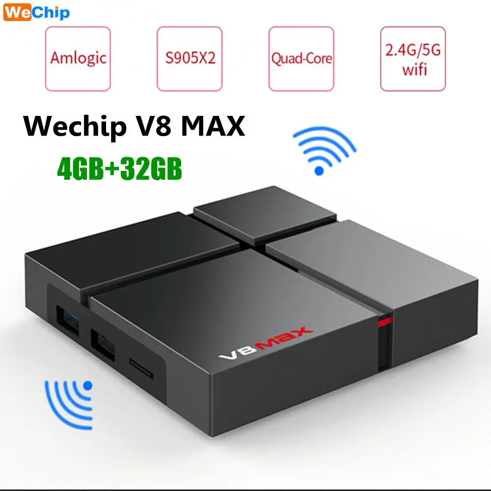 Wechip V8 MAX умный ТВ коробка Android 8 1 Amlogic S905X2 4 ядра Гб Оперативная память 32 ГБ