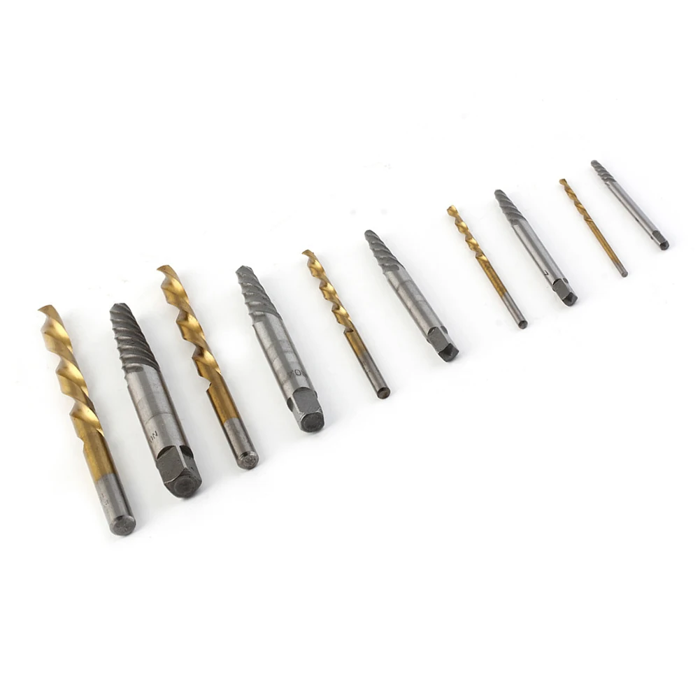 

10 pcs Cobalt Left Hand Drill Bit Broken Bolt Damaged Screw Extractor Set Easy Out Power Tools with Metal Case