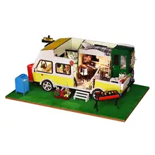 1/24 DIY кукольный домик ручной работы деревянные маленькие кемпинг автомобиль модели образовательных игрушек подарок на день рождения для детей малышей