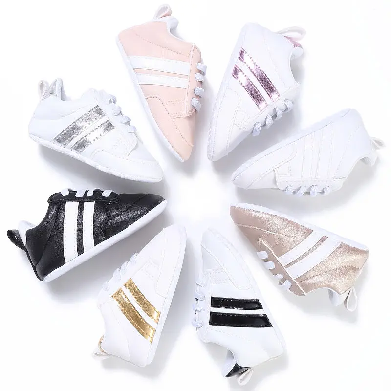 

Newborn Baby Sneakers Infant Kids Crib Sport Shoes Toddler Unisex Lace Up Soft Sole Anti-Slip Casual Prewalker PU Shoes