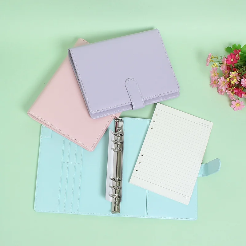 

Kicute Candy Color A5 Leather Loose Leaf Refill Notebook Spiral Binder Planner Replacement Cover 6 Hole Loose Leaf Notepad Shell