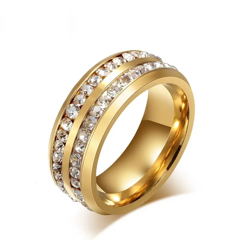 Gold Color Spinner Rings for Men Women Stylish Crystal Chain Wedding