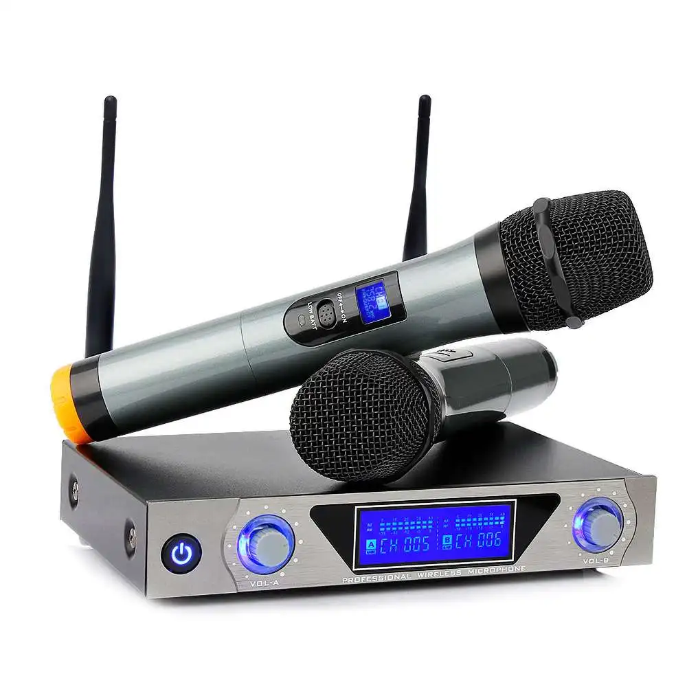 

UHF Professional Wireless Microphone System With 2 Handheld Mics Karaoke Microphone For Home KTV Church Wedding Conference