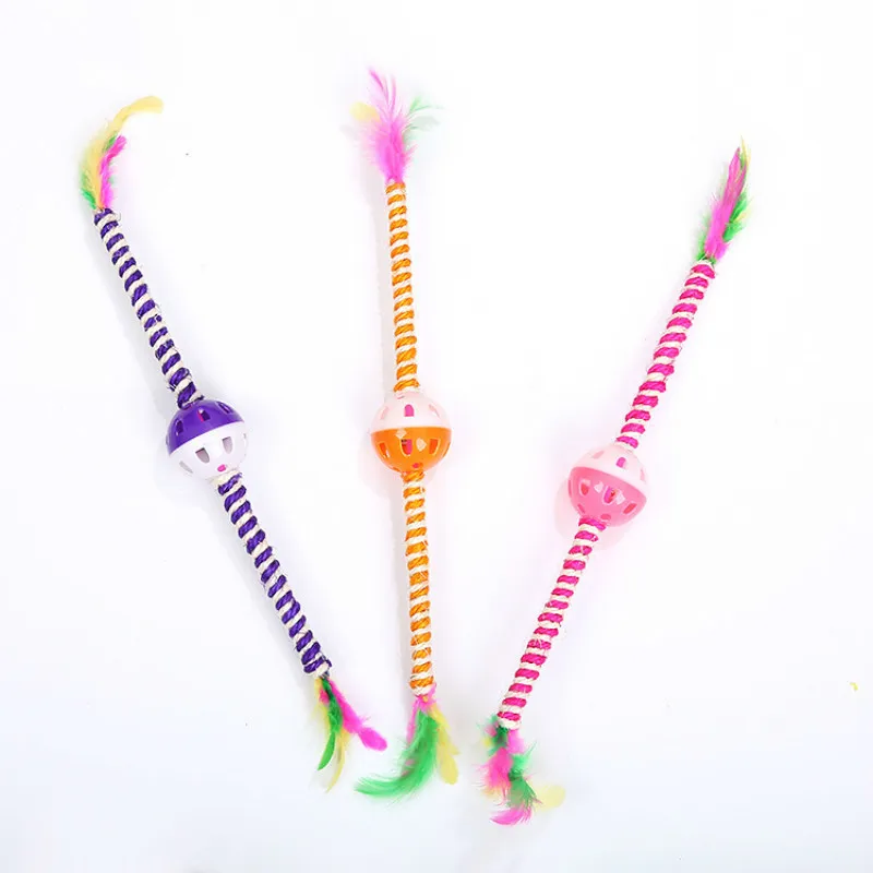 

1pc Small Cat Pet Sound Toy Cat Toy Bell Ball Sisal Stick Two Heads With Feathers Three Color Optional Pet Supplies