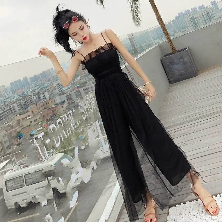 

Women Rompers Long Pants Elegant Strap Woman Jumpsuits 2019 Summer Sexy Mesh Jumpsuit Off Shoulder Overalls For Womens