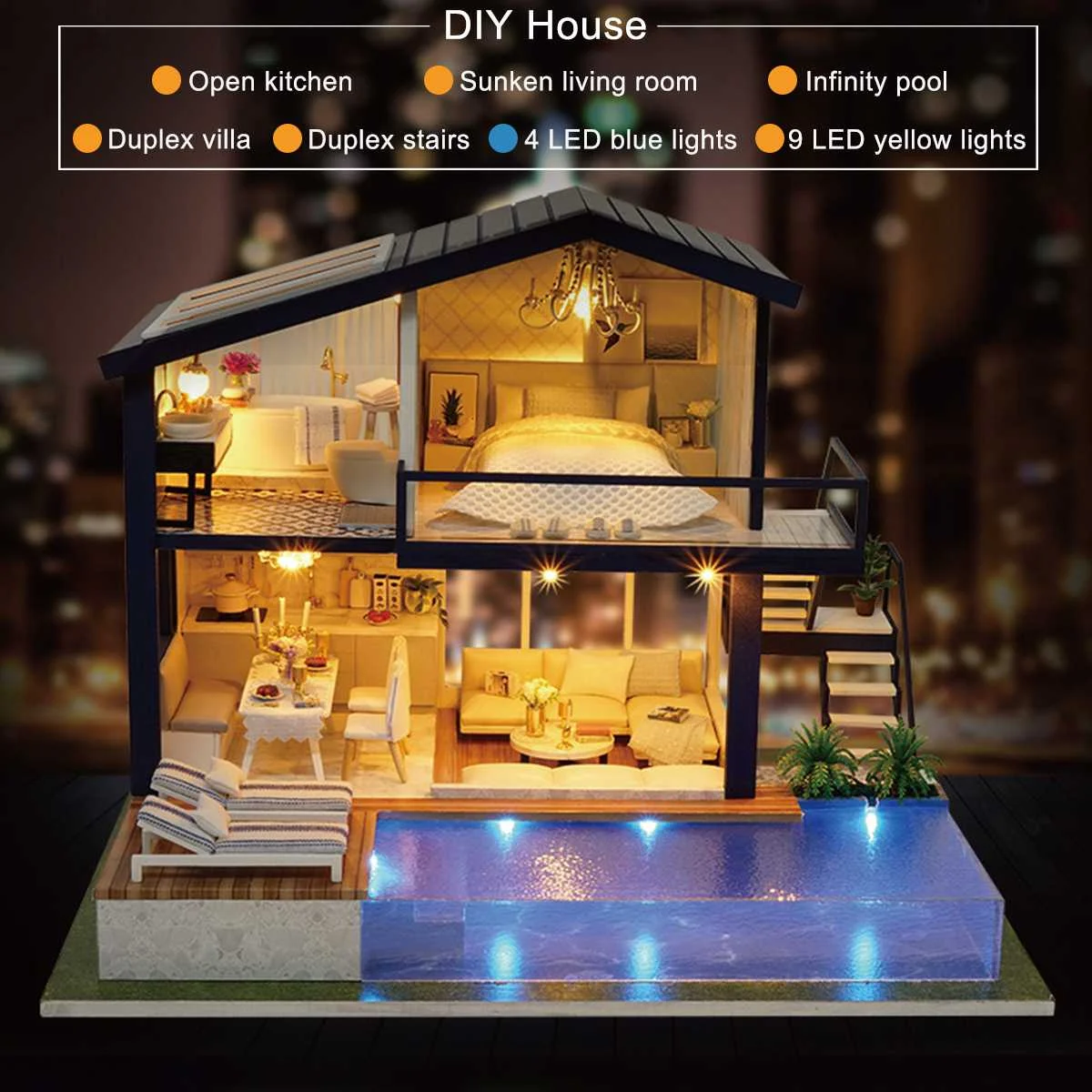 

3D DIY LED Loft Apartments Wooden Mini Dollhouse Time Apartment Doll House Furniture Educational Toys Furniture For children