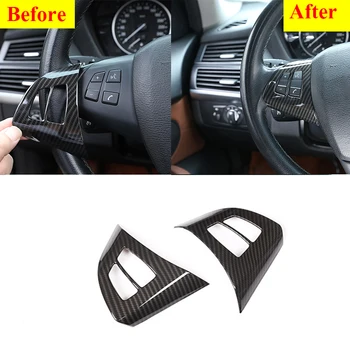 

2Pcs Carbon Fiber ABS Chrome Steering Wheel Button Decorative Frame Trim For BMW X5 E70 2008-2013 Auto Parts Accessories