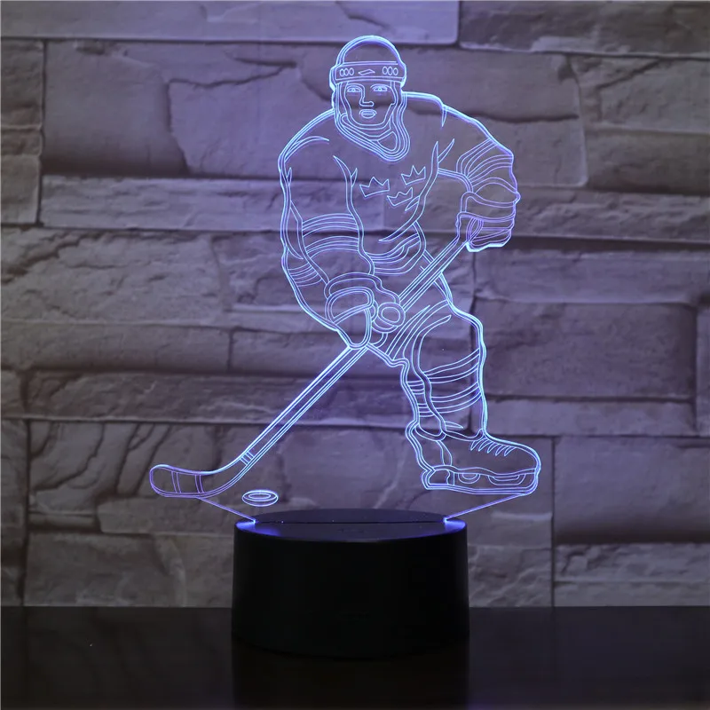 Ночное освещение для спальни 7 цветов 3D хоккей на льду вратарь настольная лампа