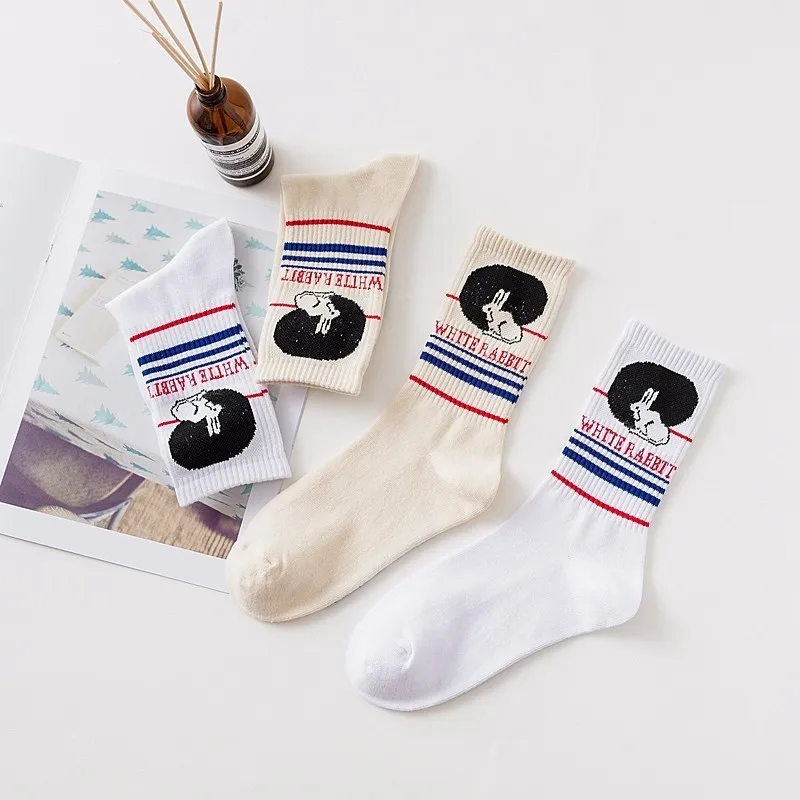 V Hanver New High Quality Women Socks Cotton Black White Cute Rabbits