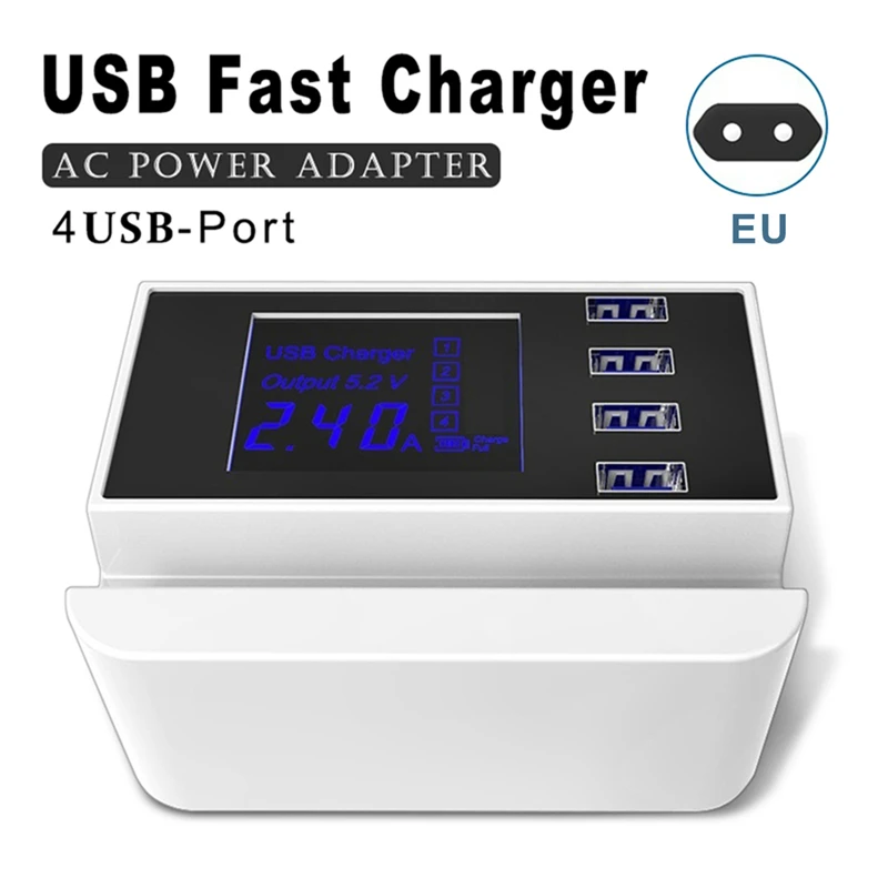 

4-Port USB Fast Charger AC Power Adapter & LCD Monitor Charging Dock Design Desktop Wall Travel Charger Smartphone Digital Cam