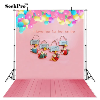

Thin Vinyl balloons wooden floor fairy smile children Photo Backdrop Printed studio indoor professional Photographic Background