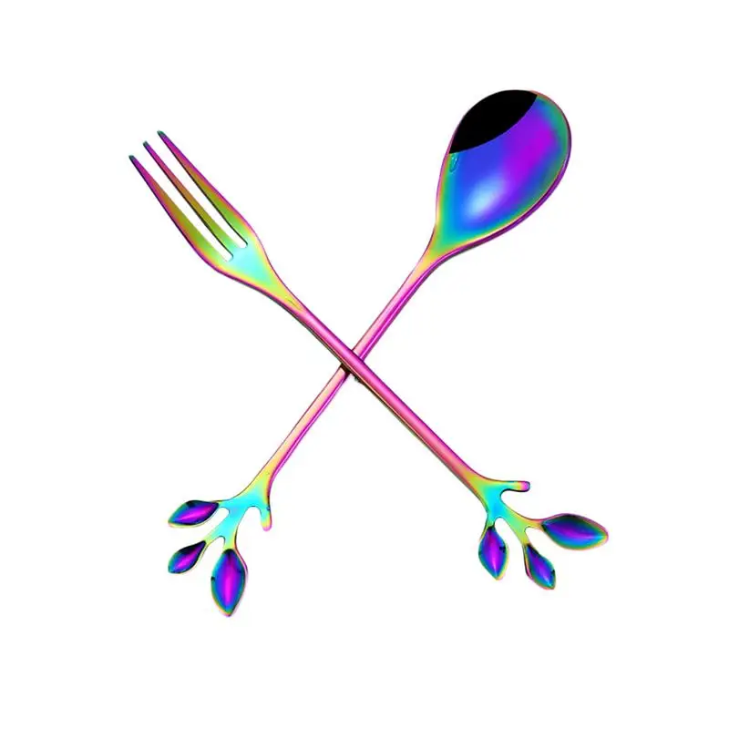 

Stainless Steel Spoon Small Fresh Branch Coffee Spoon Leaf Fruit Tableware Stirring Spoon Gift Tableware Titanium Spoon Set