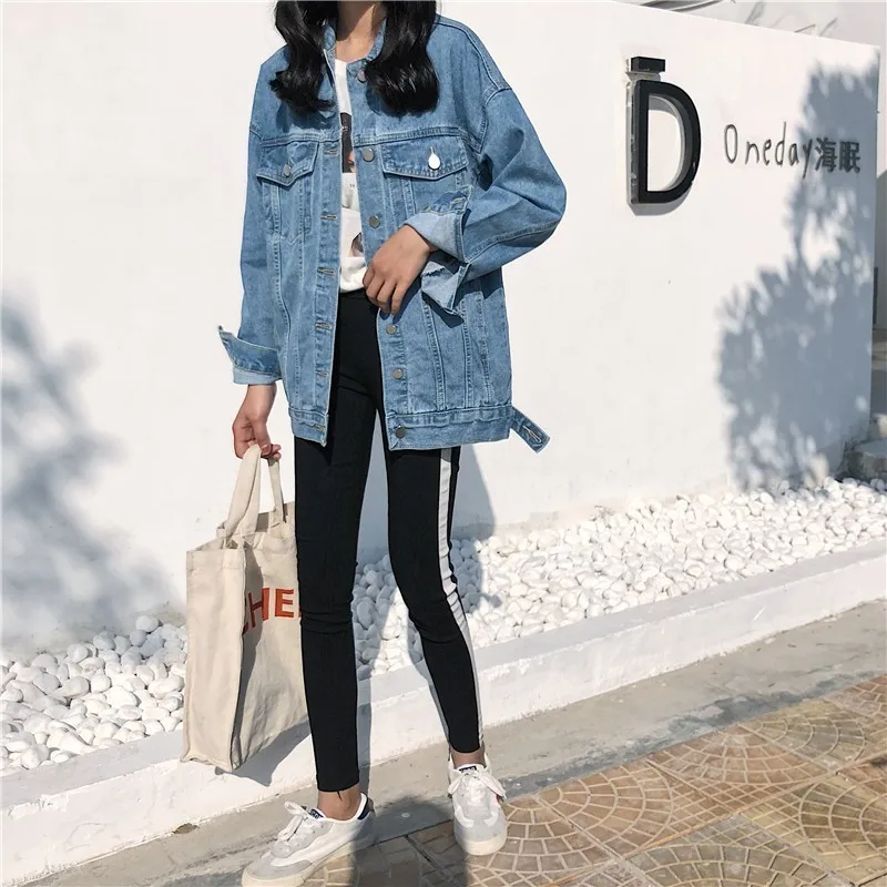 Finest YOCALOR Solid Jean Jeans Jacket For Women Loose Casual Blue Women Coats Female Outwear Denim Femini