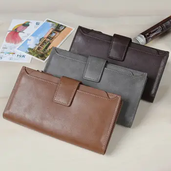 

Fashion Men's Wallet Classic Retro Solid Color Buckle Long Change Card Package PU Leather Zipper Button Purse Organizer Of Men