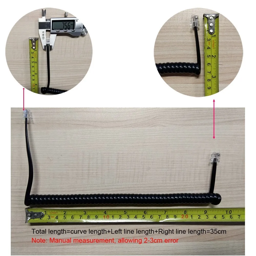 35cm Telephone Cord Straighten 2m Microphone Receiver Line RJ22 4P4C Connector Copper Wire Phone Volume Curve Handset Cable