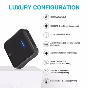 

Bluetooth 5.0 Black Optical Audio Transmitter Aux/RCA Receiver for TV PC Wireless Latency 3.5mm Stable Low HD Accessories
