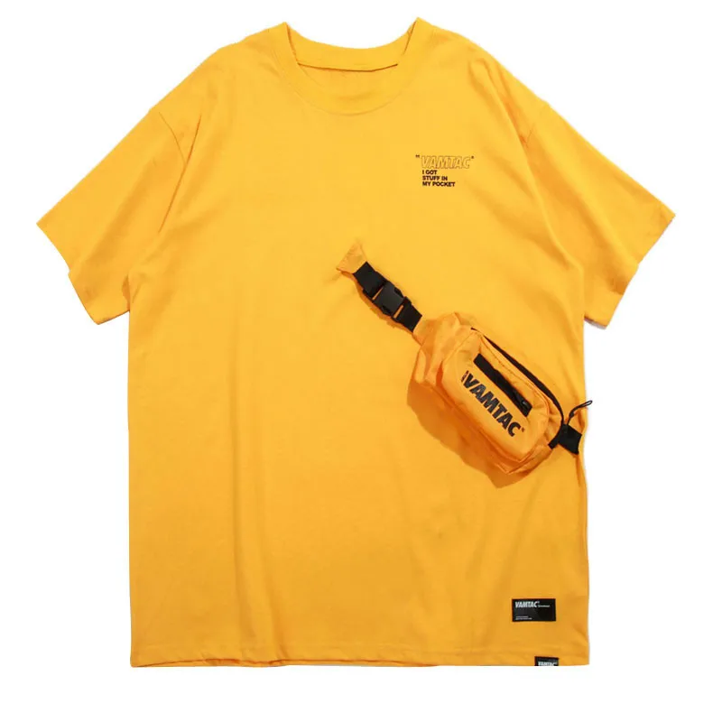 

Luogen Front Pockets Bag Tshirts Streetwear Men 2019 Summer Hip Hop Casual Swag Tops Tees Male Harajuku Short Sleeve T Shirts