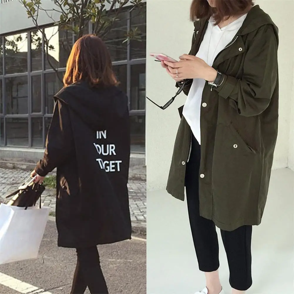 

Korean Fashion Style Spring Autumn Loose Type Jacket Outwear Letter Printed Long Style Female Jacket Coat With Zipper 30