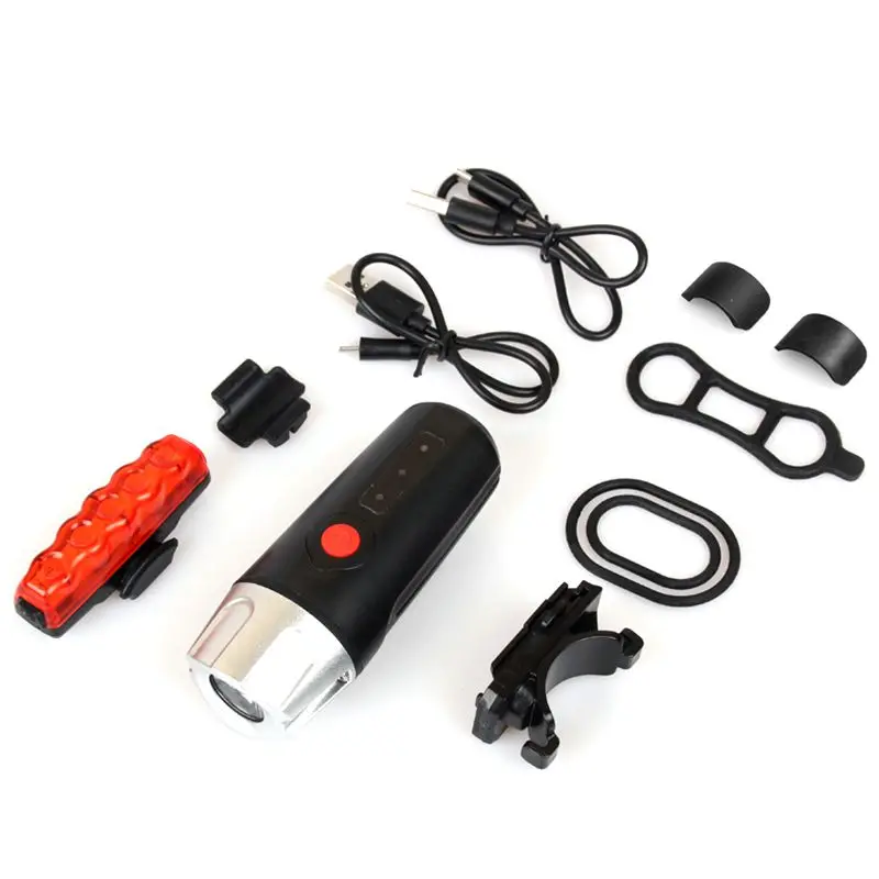 

USB Rechargeable Waterproof Bike Light Set LED Super Bright Bicycle Headlight + 5 LED Safety Light Rear Light