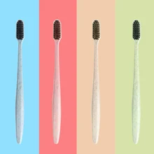 10 шт. пшеничной соломы мягкий Бамбук Зубная щетка из древесного угля черный зуб кисточки уход за полостью рта для детей и взрослых