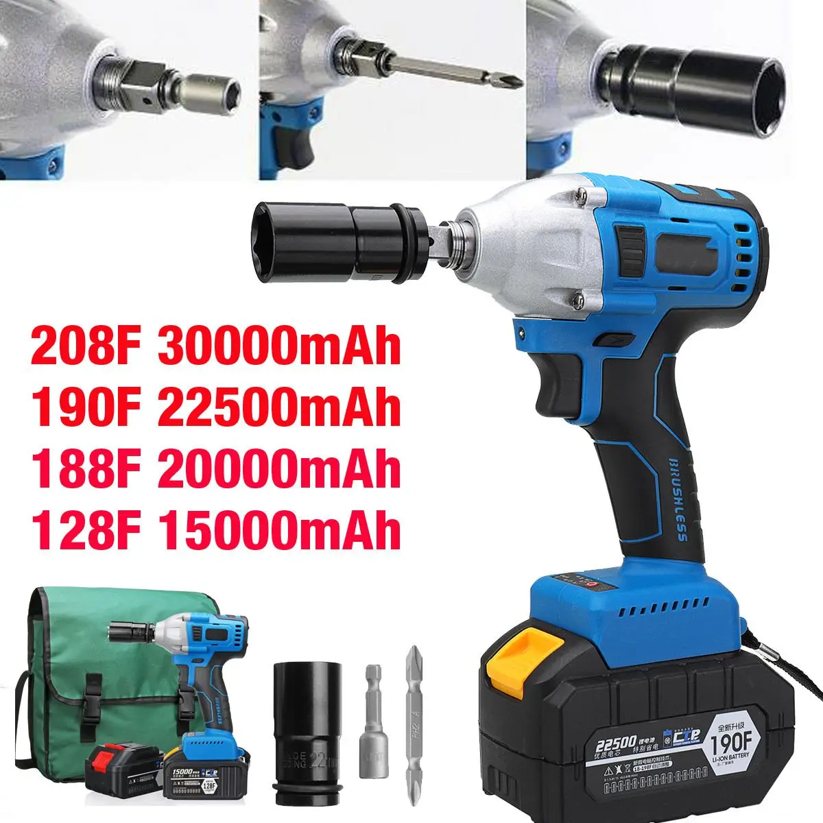 

New 128F/188F/190F/208F Brushless Electric Impact Wrench Multi-function Electric Wrench Power Tools 1/2'' Socket Tool AC 220V