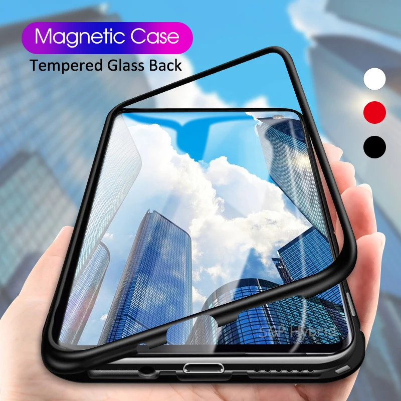

For Samsung S10Plus S10e Adsorption Magnet Flip Case for Samsug Galaxy S10 Plus e Case Magnetic Metal Clear Tempered Glass Cover