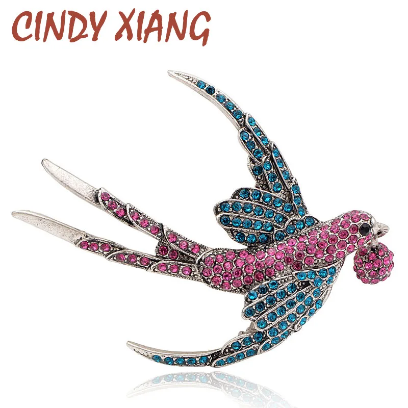 

CINDY XIANG New Arrival Rhinestone Swallow Brooches for Women Vintage Fashion Bird Brooch Pin Fashion Jewelry Large Broches