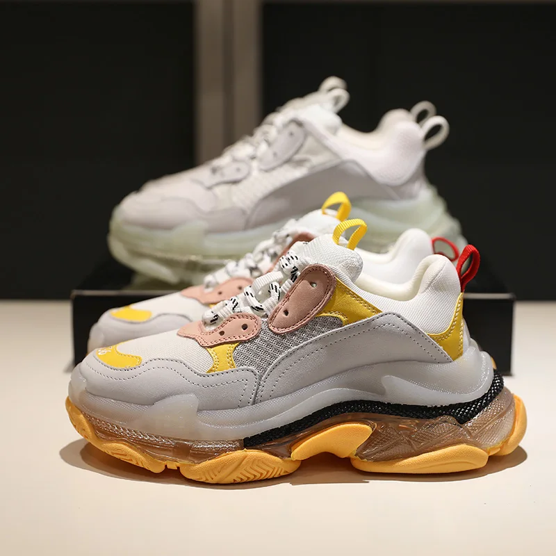 

Clear Sole Trainers Woman Flats 2019 New Spring Luxury Brand Lace up Flat Shoes Women Thick Sole Triple S Sneakers Female