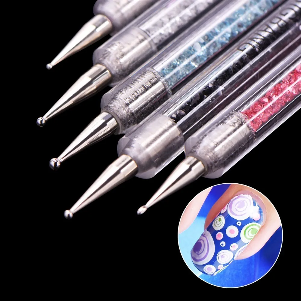 

BEAUTYBIGBANG 5Pcs Nail Art Dotting Pen 2 Way UV Gel Acrylic Drawing Painting Liner Flower Brush Crystal Manicure Tools