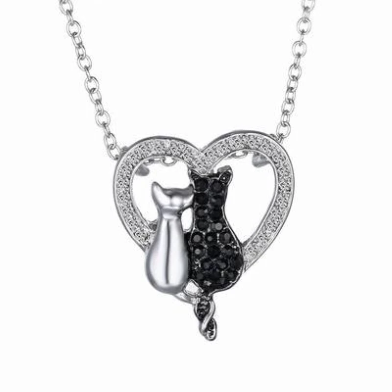 

Fashion Men&Women Black and white cat necklace love heart pendant long necklace jewelry chain necklaces charms gifts