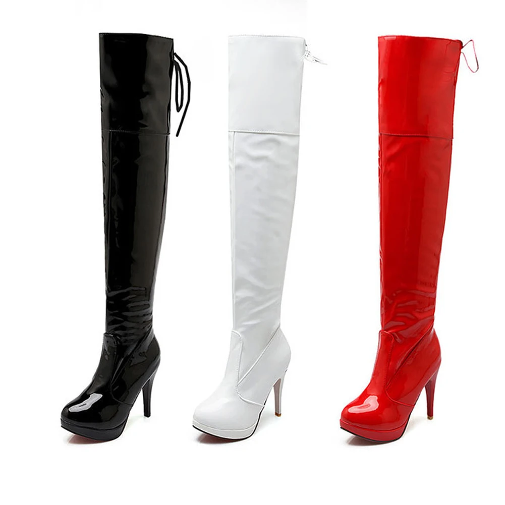 

YJSFG HOUSE Women Stiletto Over The Knee Boots Patent Leather High Heels Thigh High Boots Winter Women shoes Red Black White