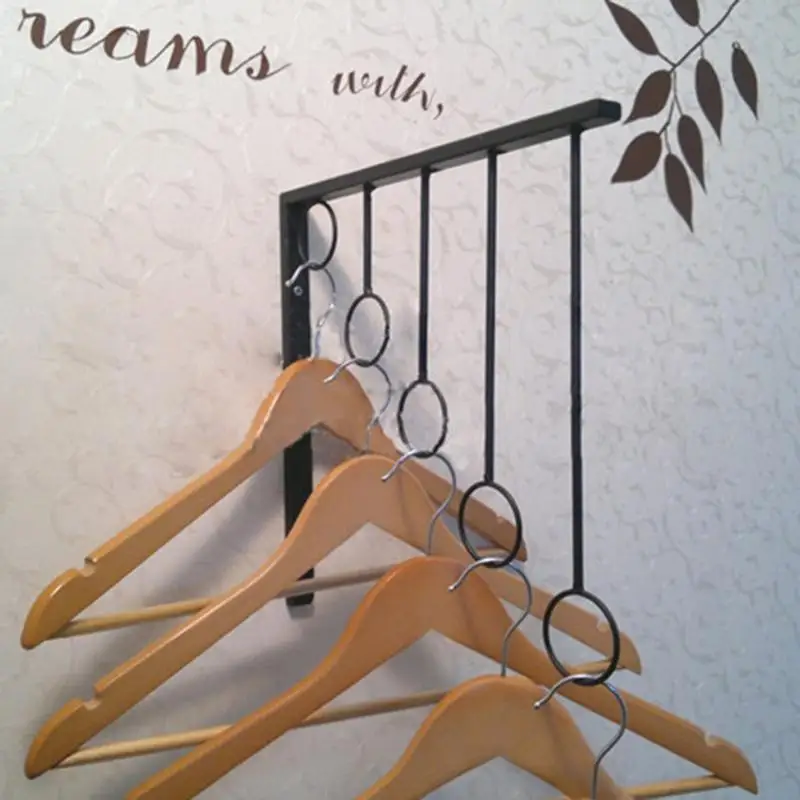 

1pc Iron 5 Ring Wall Mount Clothing Hanger for Garment Scarf Handbag Shop Display Hook Decorative Bathroom Hooks Wall Mounted
