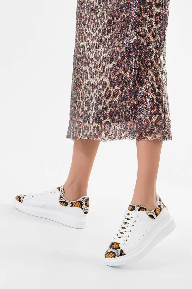 

Soho White Tan Leopard Women Sneaker 12232