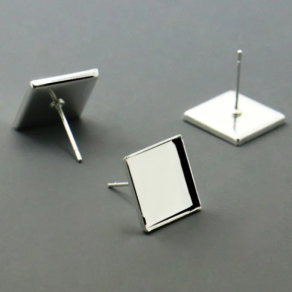 

50pcs Sliver Plated Square Blank Stud Earring Base Cabochon Cameo Base Fit Glass 12mm Stud Earring Setting DIY Jewelry Making