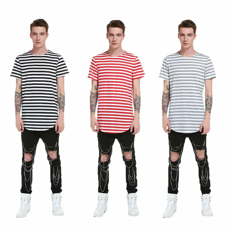 

New fashion men's luxury casual fashion slim striped short-sleeved long casual T-shirt