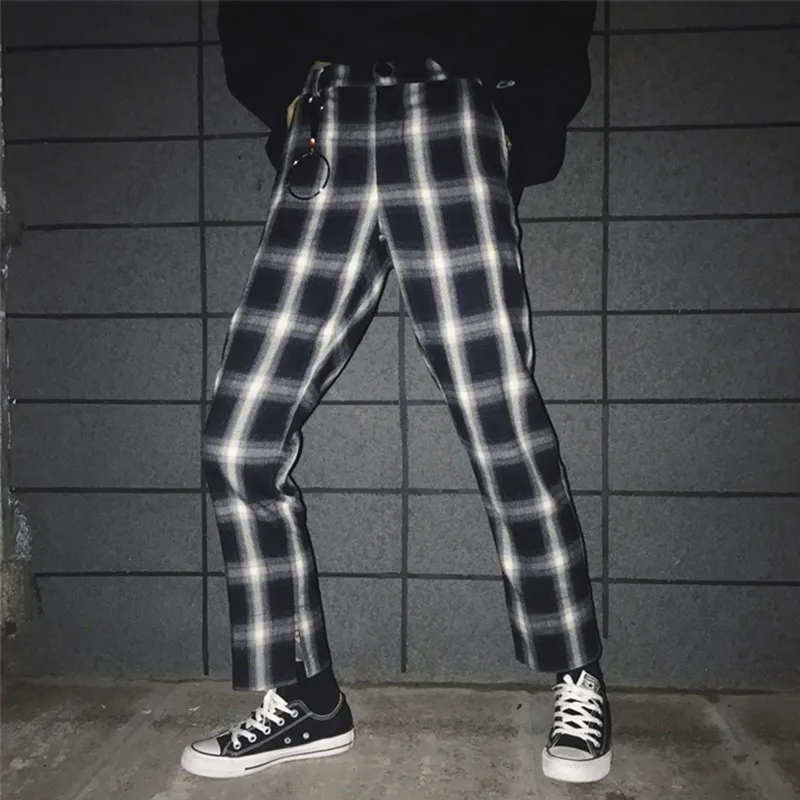 

New Korean Fashion Casual Straight Pants Women Plaid Pants