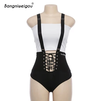 

Bangniweigou Sexy Lace Up Overalls Spaghetti Strappy Backless Bodysuit Black Women Clothes Hot Beach Bodysuits 2019 Stripper