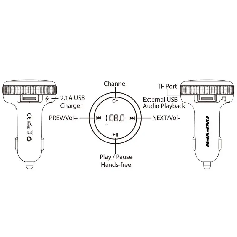 Onever fm-передатчик модулятор беспроводной Bluetooth автомобильный комплект свободные руки приложение gps автомобильный искатель локатор 2.1A двойной USB Автомобильное зарядное устройство