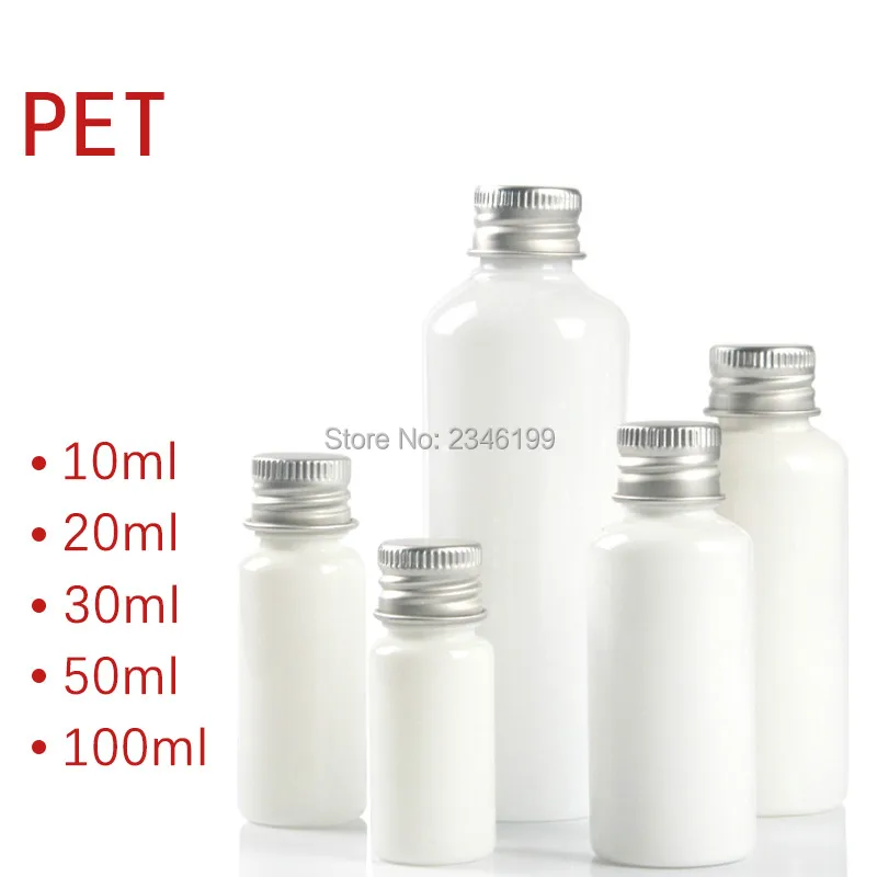 

Empty Plastic Bottle 20ml Aluminum Cover Container 30ml Empty Plastic Rotary Cover Packaging 100ml White Seal bottle 50ml 50pcs